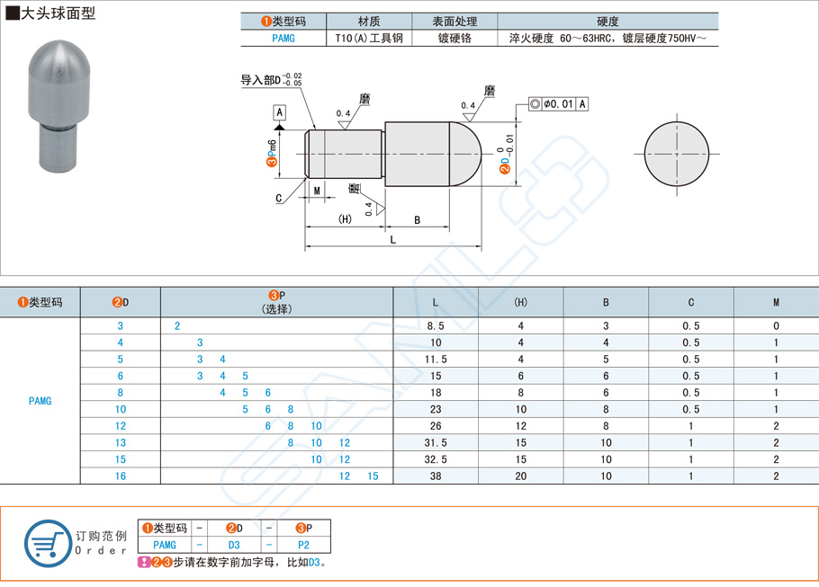 大頭球面型精密定位銷的規(guī)格型號大全