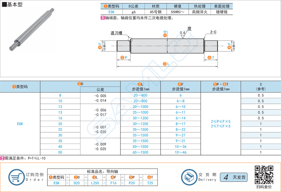 兩端臺(tái)階型導(dǎo)向軸-基本型規(guī)格材質(zhì)