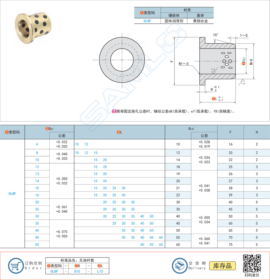 銅合金型無油襯套-圓法蘭型規(guī)格參數(shù)