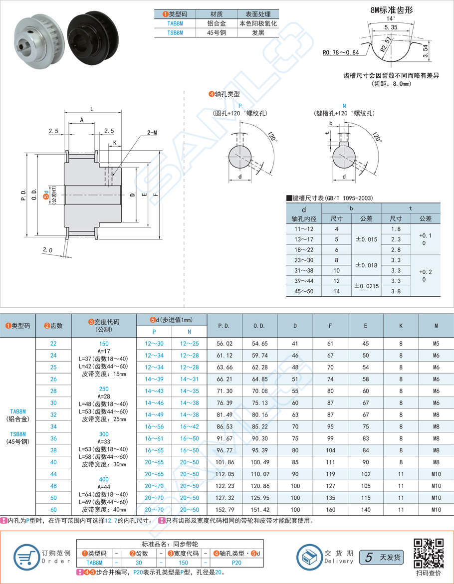 高扭矩同步帶輪-8M·帶凸肩型規(guī)格參數(shù)