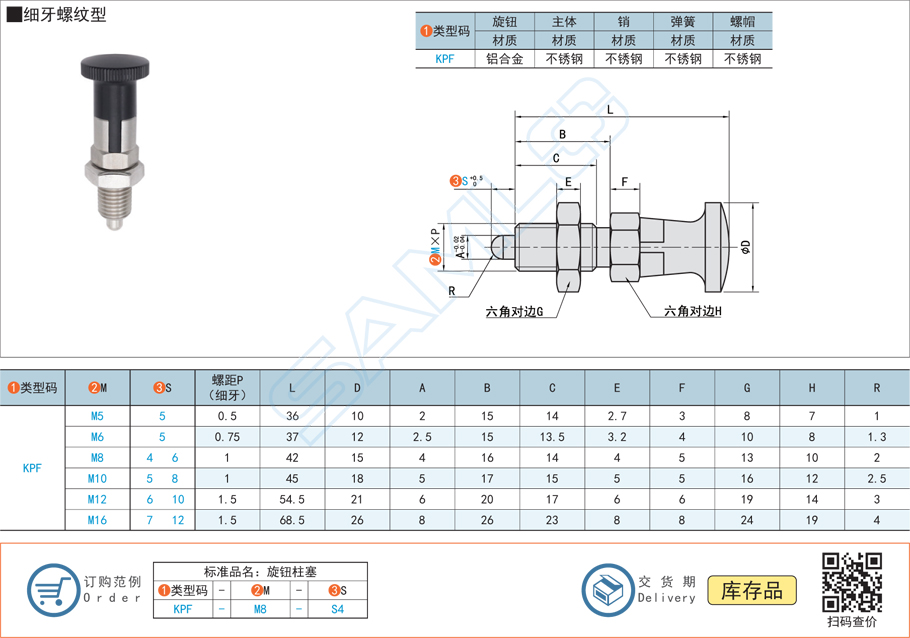 旋鈕柱塞-細(xì)牙螺紋自鎖型規(guī)格參數(shù)尺寸材質(zhì)