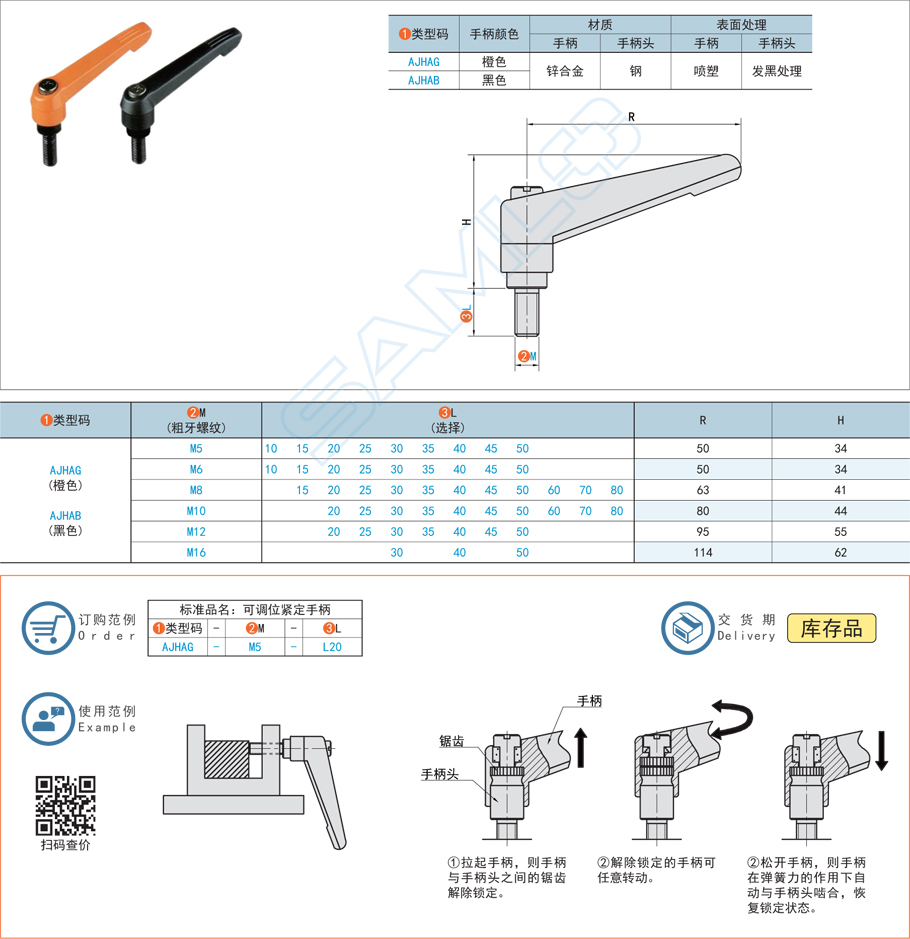可調(diào)位緊定手柄-外螺紋型規(guī)格參數(shù)尺寸材質(zhì)