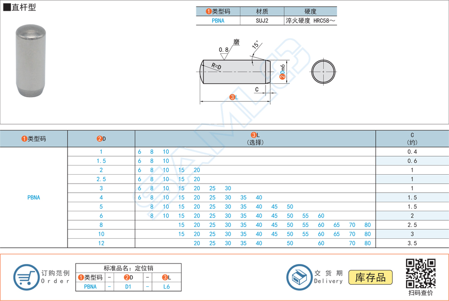 標(biāo)準(zhǔn)定位銷-直桿型圓柱銷規(guī)格參數(shù)尺寸材質(zhì)