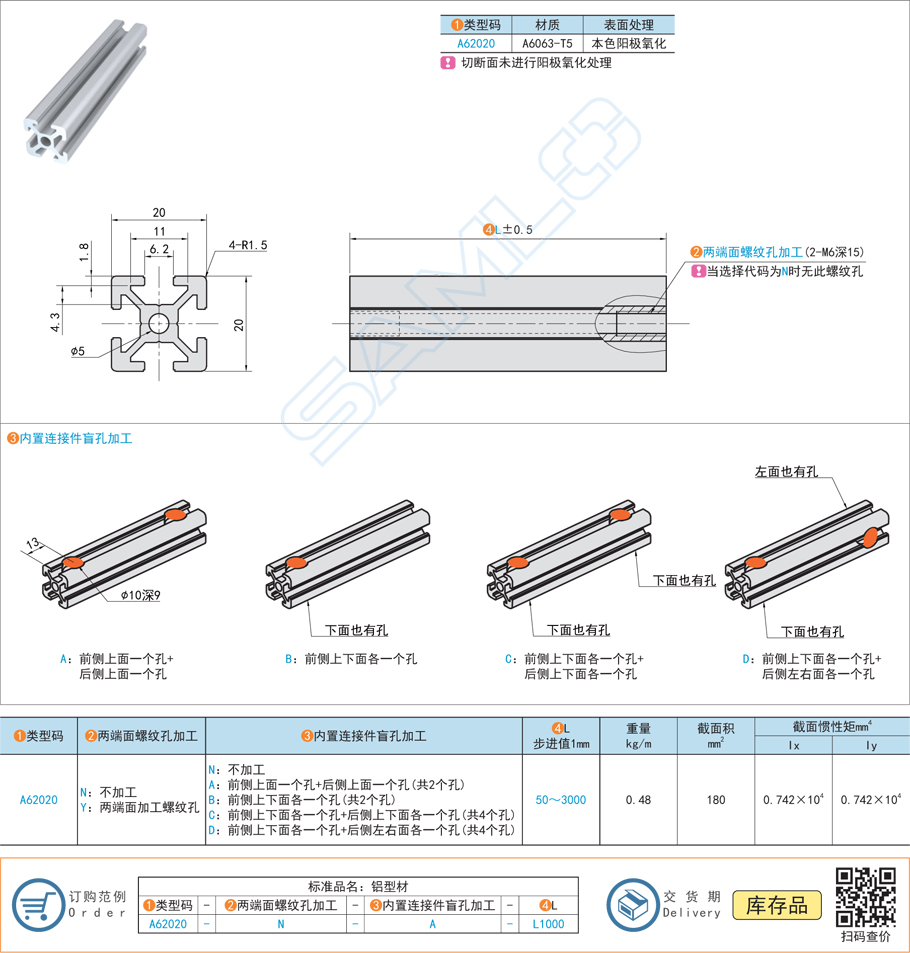 20系列鋁合金型材-20×20規(guī)格參數(shù)尺寸