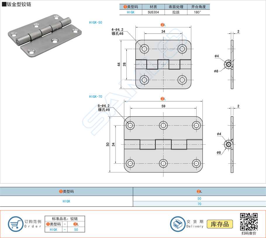 鈑金型鉸鏈合頁HIGK規(guī)格參數(shù)尺寸材質(zhì)