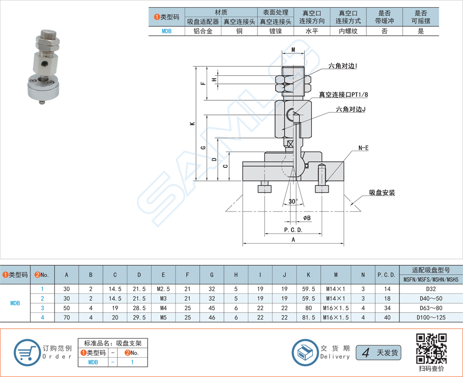 重載搖擺型吸盤支架-水平直真空口不帶緩沖型規(guī)格參數(shù)尺寸材質