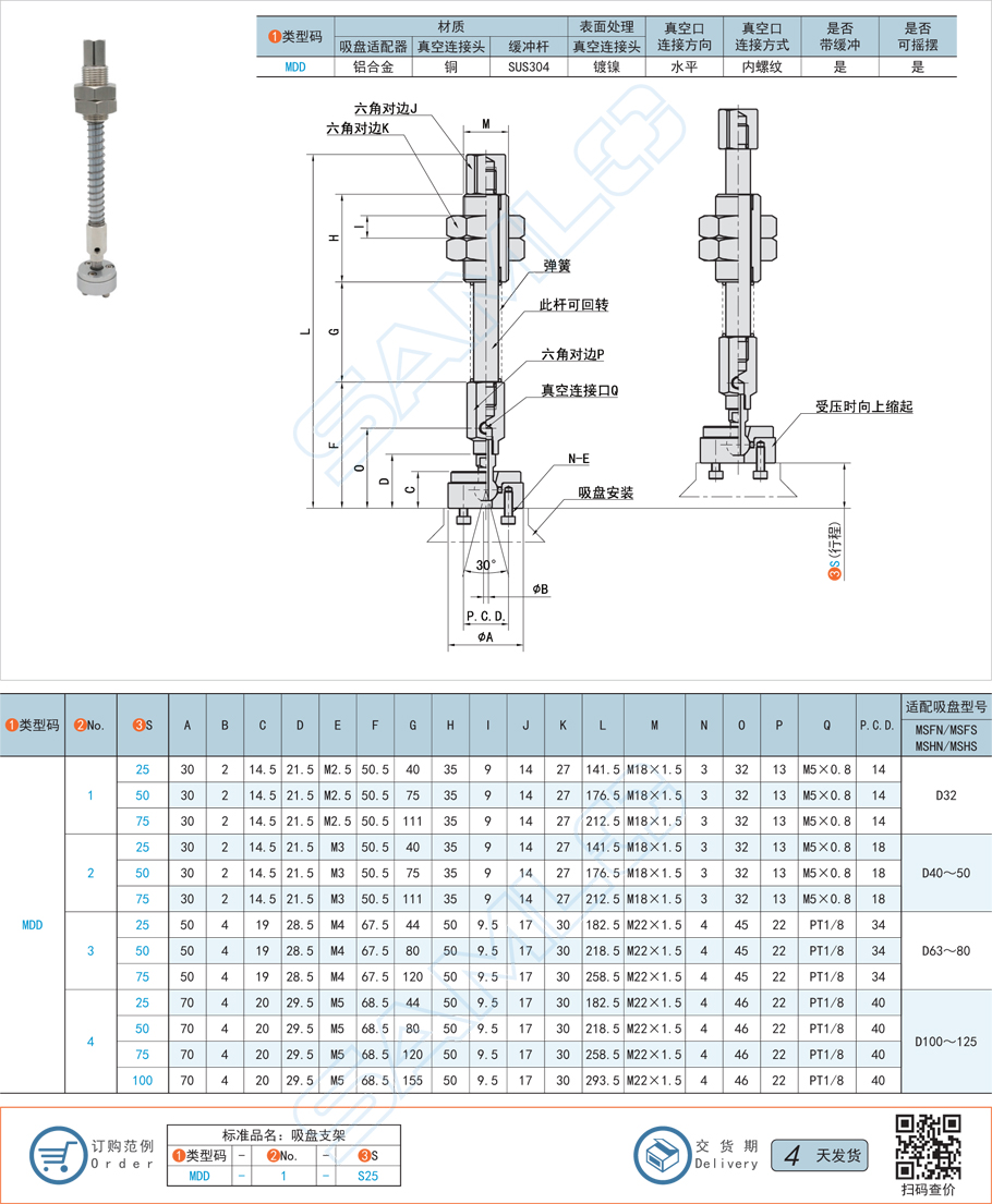 重載搖擺型吸盤支架-水平真空口帶緩沖型規(guī)格參數(shù)尺寸材質(zhì)